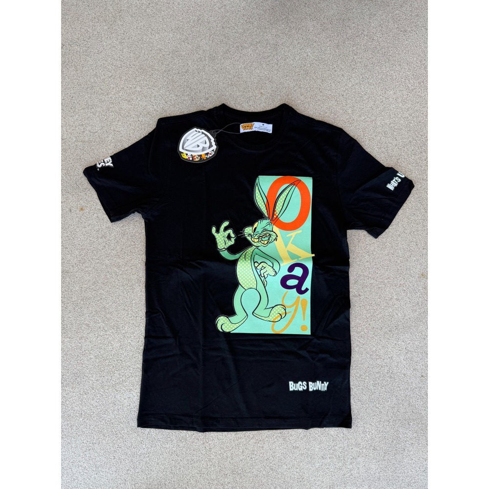 Looney Tunes Mens Medium T-Shirt - Black Short Sleeve Bugs Bunny Graphic